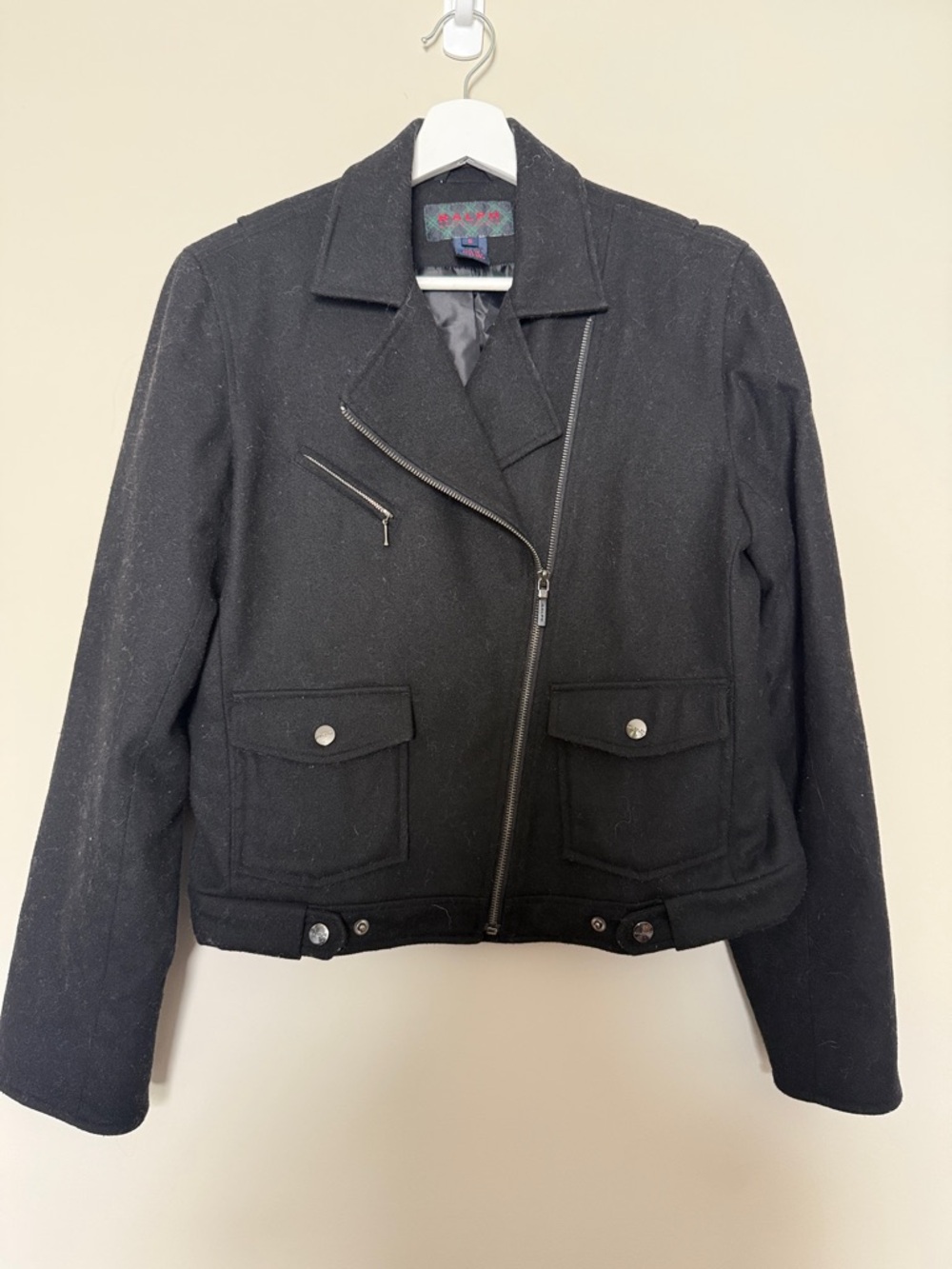 Ralph Lauren Wool Blend Black Moto Jacket Small
